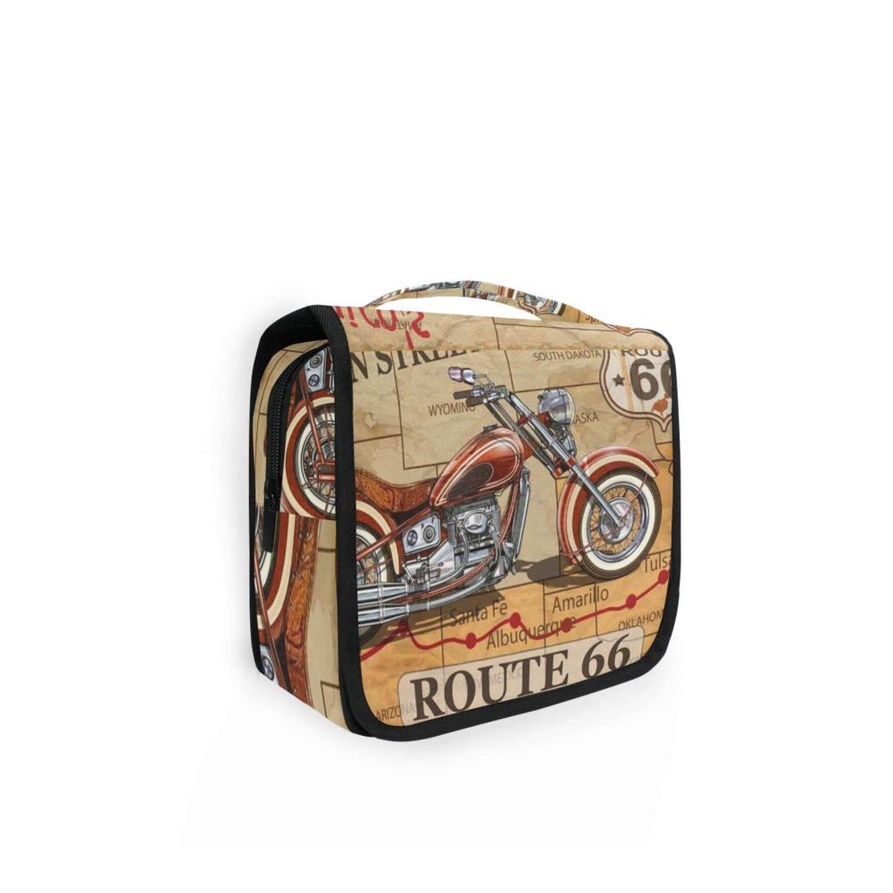 Kulturtasche Mops Praktischer Reise-Kulturbeutel für Damen und Herren – Hängende Kosmetiktasche Make-up-Aufbewahrungstasche im Route Motorrad Design – 9L X 4W X 18.5H cm ideal für unterwegs