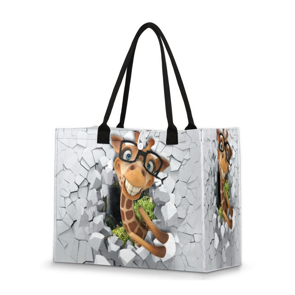 3D Lustige Giraffe Strandtasche – Extra Große Damen Handtasche mit Reißverschluss-Innentasche Mehrfarbig – Ideal für Casual Shopping & Strandspaziergänge
