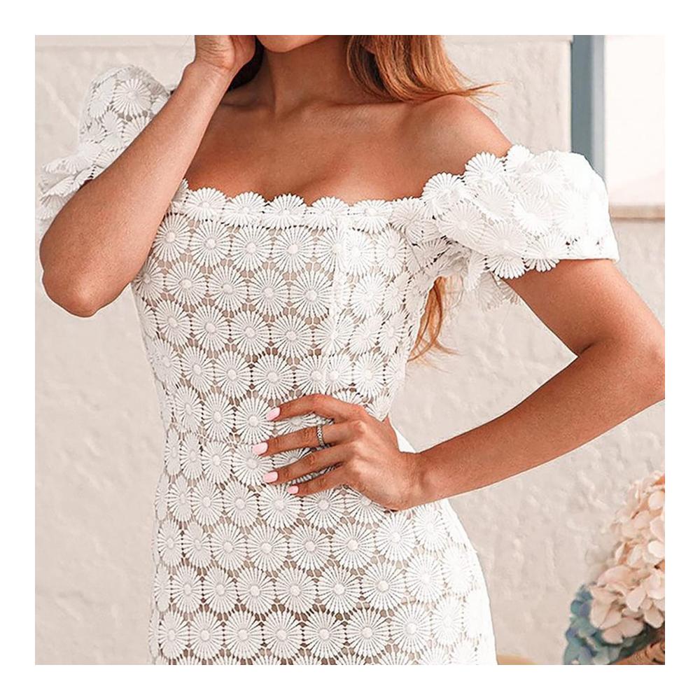 Elegantes Spitzenkleid für Damen Kurzarm Strick Business OL Kleid - Party Midi Zweiteiler mit Langarm Zug und Blumenmuster