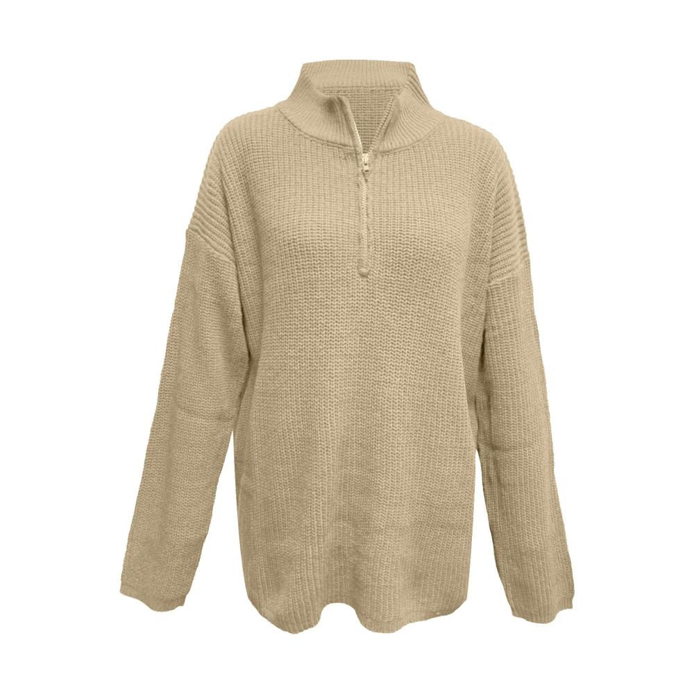 Damen Pullover mit Reißverschluss | Langarm Strickpullover für Herbst/Winter | Stehkragen Vintage Sweater - Kanpola Grobstrickpullover Oberteil