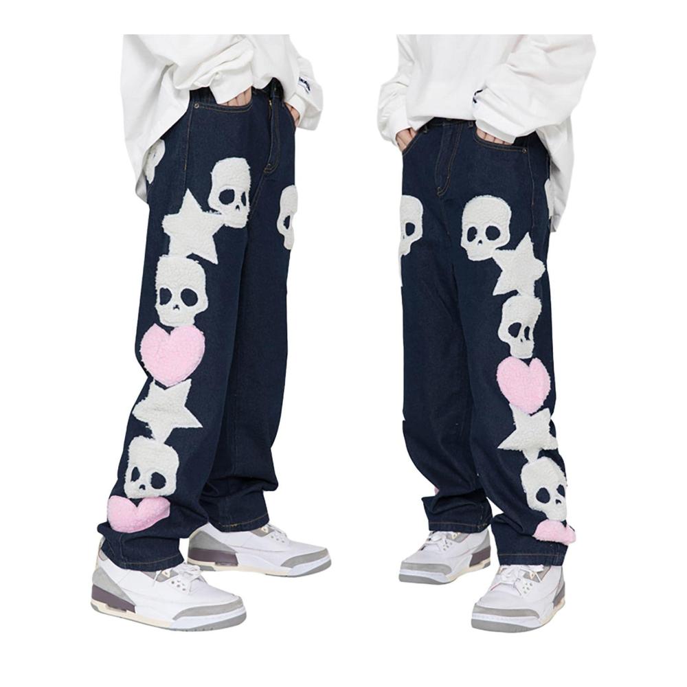 Herren Baggy-Jeans mit Totenkopf-Print - Coole Streetwear für den punkigen Goth-Look