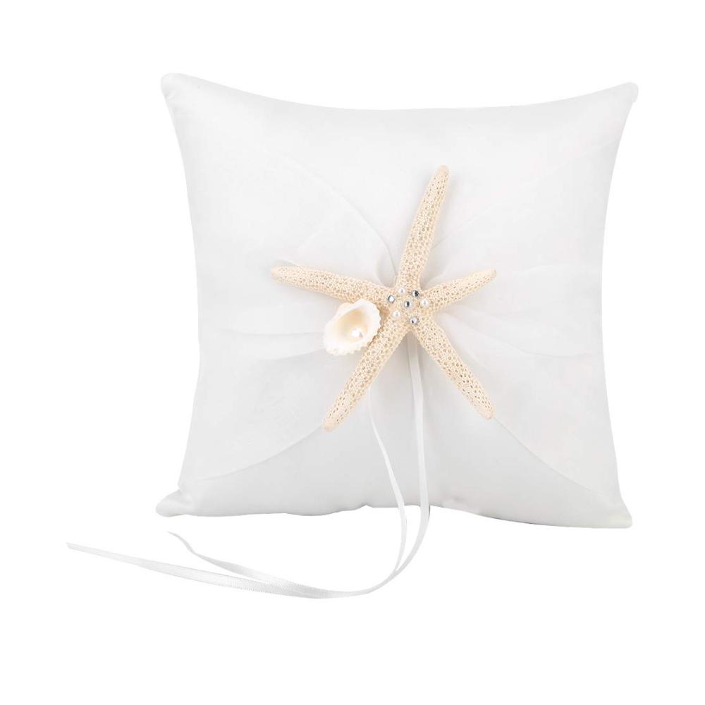 Exquisites Elfenbeinweißes Ringkissen mit Seesternmuster | Hochwertiges Trauringhalter-Accessoire (20x20cm) für die perfekte Hochzeitsfeier