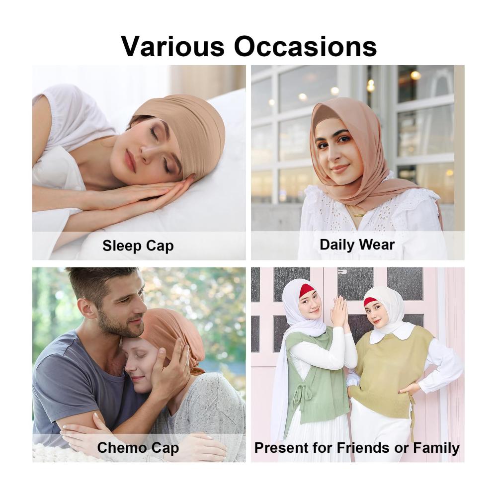 Hijab Unterschal Mütze für Frauen - Set mit 4 Strickmützen in verschiedenen Farben - Unter Schal Hijab Cap für Islamische Kopfbedeckung Chemo und Schlaf