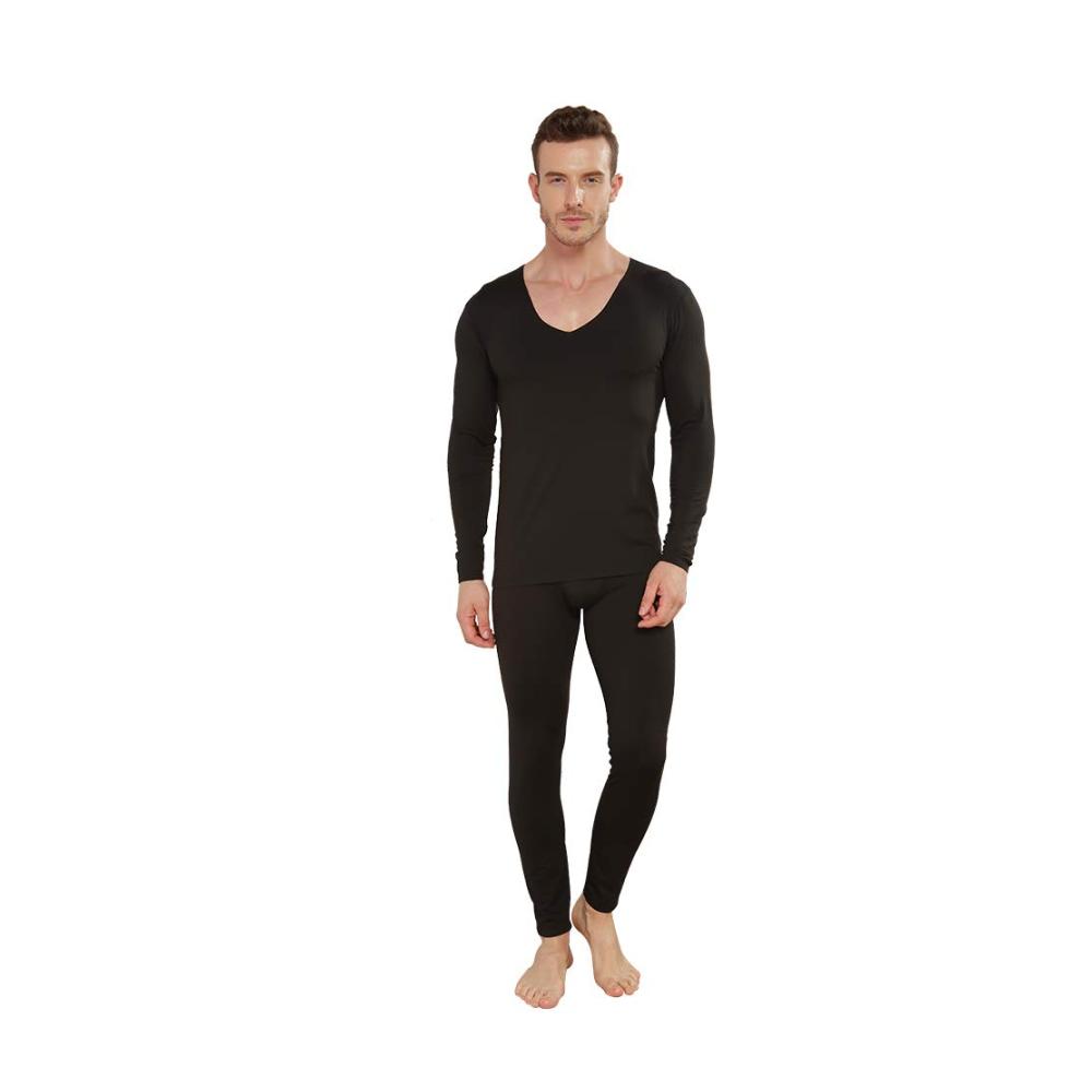 Thermo Herren-Unterwäsche-Set | Langarm-Oberteil & Lange Unterhose | Warme Winter-Unterwäsche mit V-Ausschnitt