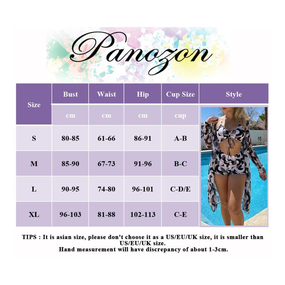 Boho Damen Bikini-Set 3-teilig mit Boyshort Cover up Strandponcho und Strandtunika