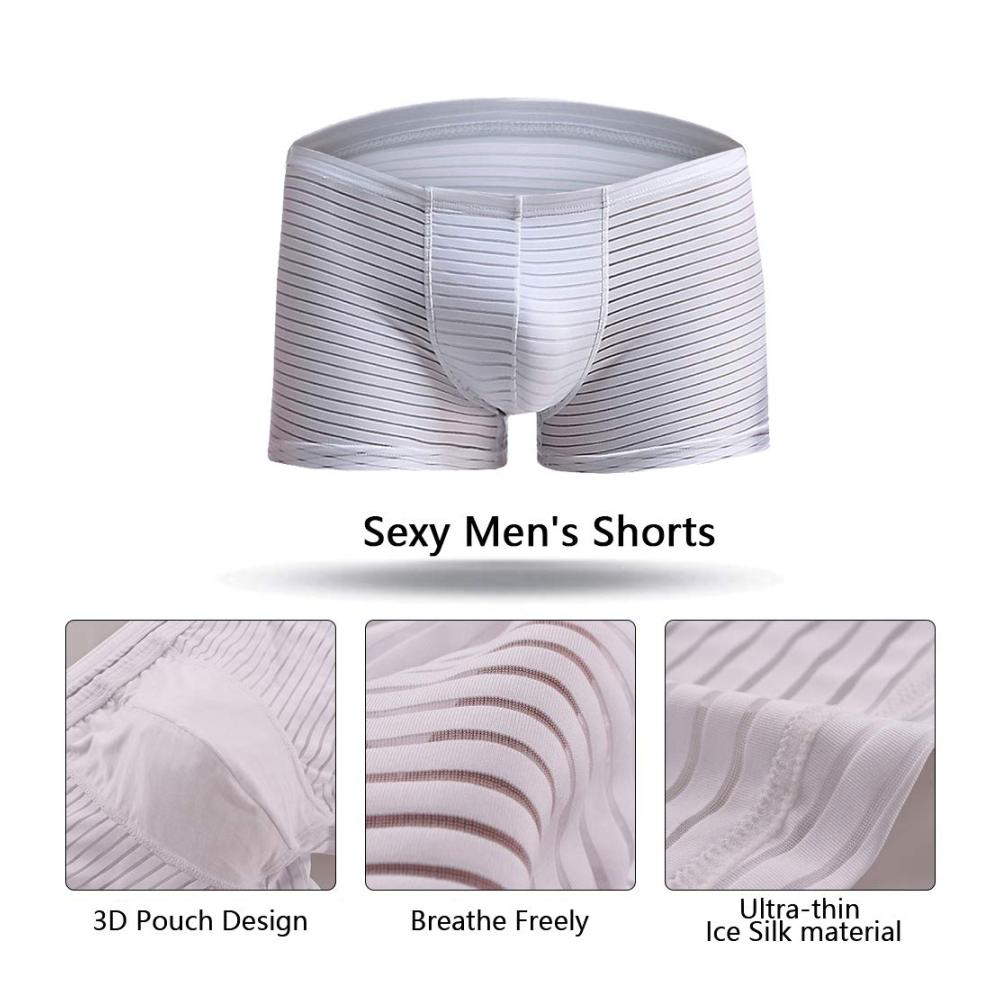 Herren Boxershorts Set EIS-Seide Lace Mesh U konvex Dreidimensionales Design Transparent Atmungsaktiv - 3er Pack (Schwarz Dunkelblau Weiß