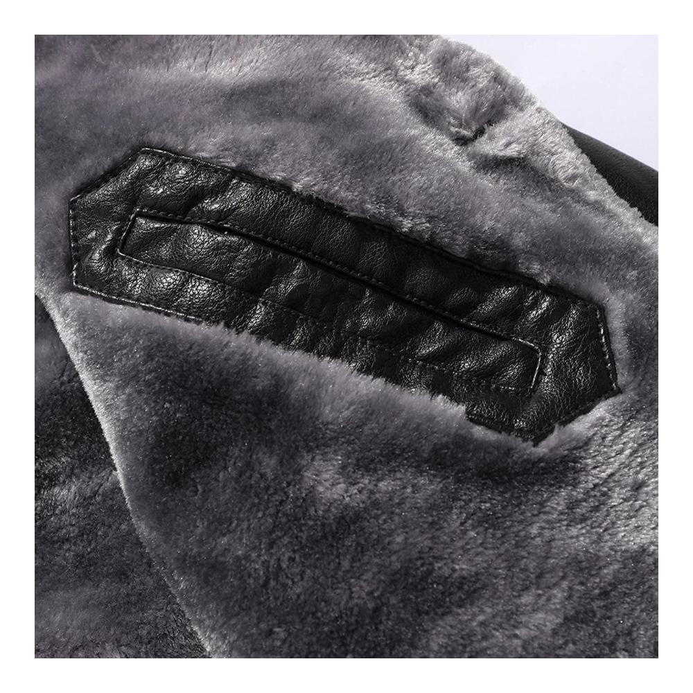 Herren Ledermantel Schwarz – Stilvoller Retro Wintermantel mit Langem Schnitt Kunstlederjacke und Pelzkragen