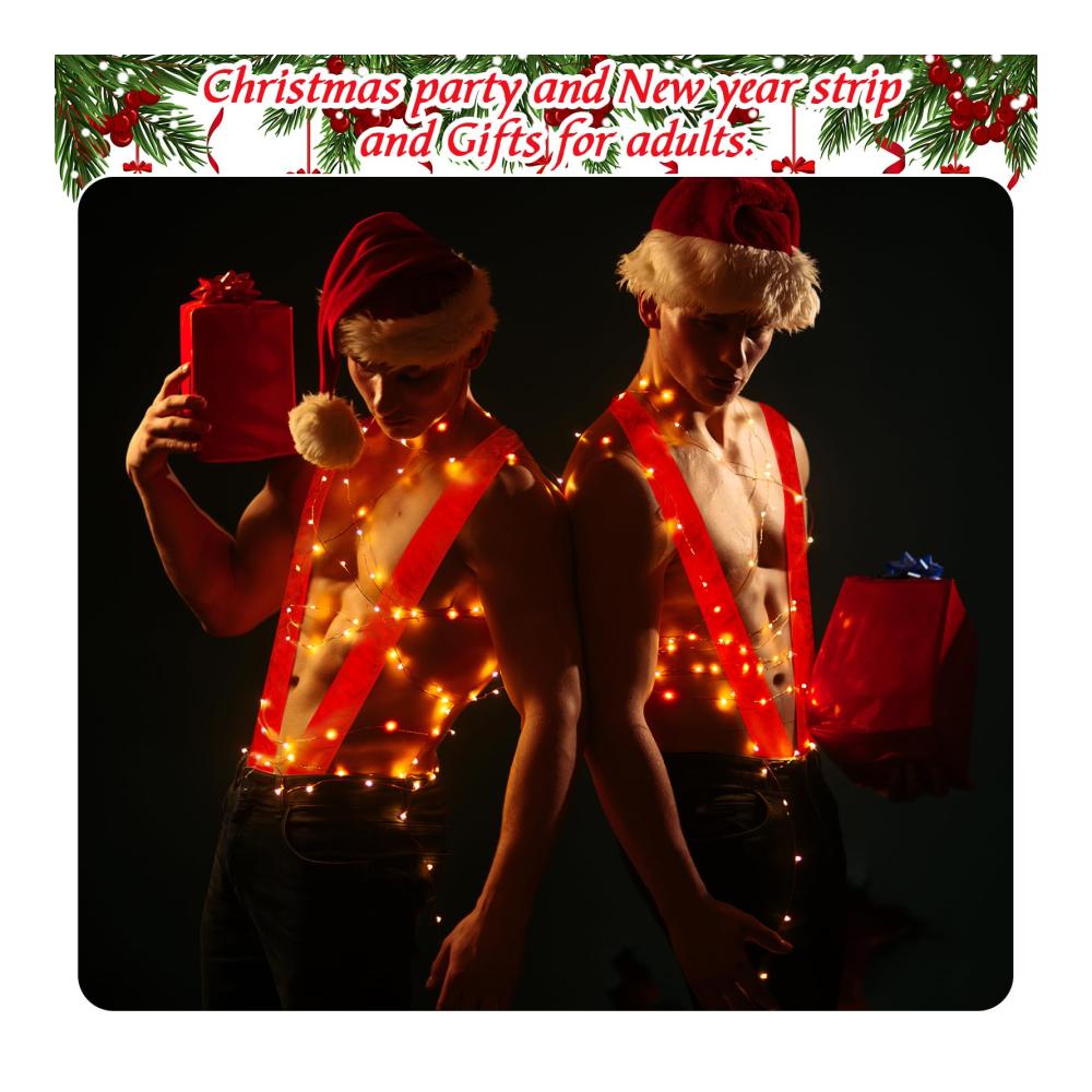 Weihnachtsmann Mankini Set Lustiges Weihnachtskostüm mit 4 Stück Strings Nikolausmützen für Herren – Perfekt für Weihnachtsparty und Cosplay