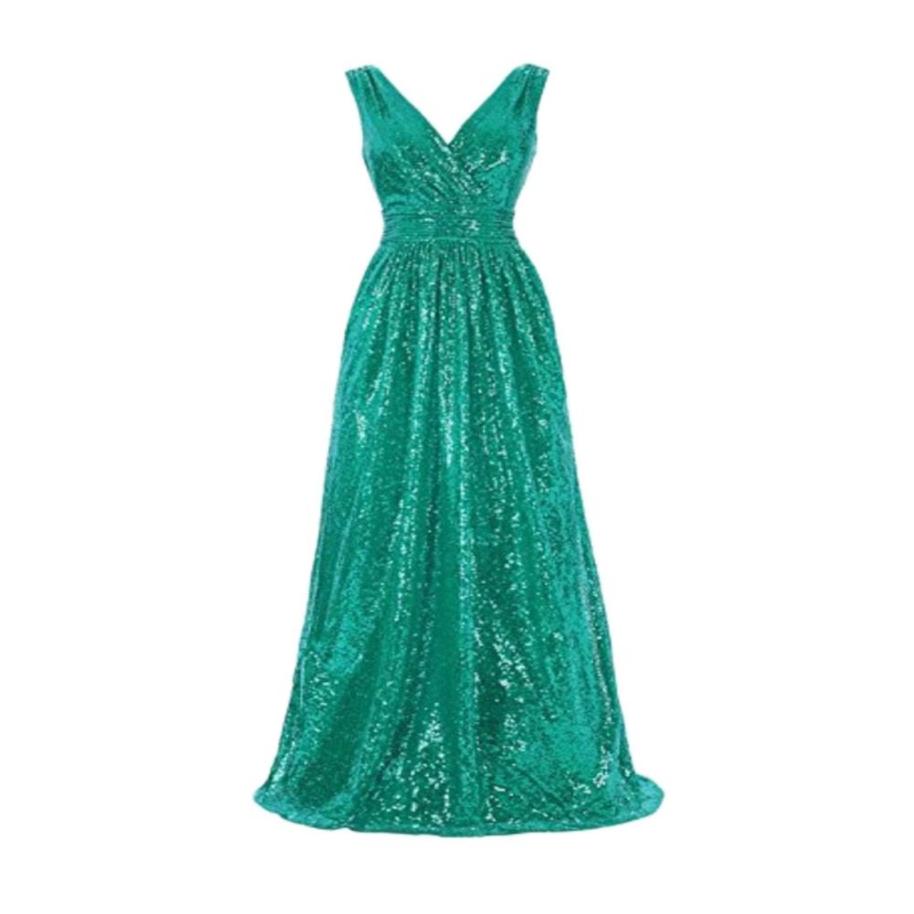 Cocktail Abendkleid Sexy V-Ausschnitt Damenkleid mit Pailletten Ballkleid in Grün für Cocktailparty und Prom - Ärmellos Slim Fit (US10