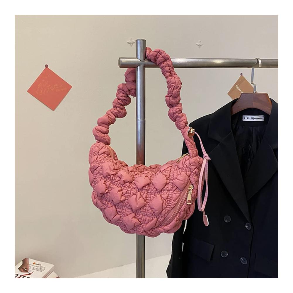 Geraffte Steppdesign Schultertasche für Damen – Stilvolle Umhängetasche mit Shopper-Geldbörse solider Brusttasche und geräumiger Einkaufstasche