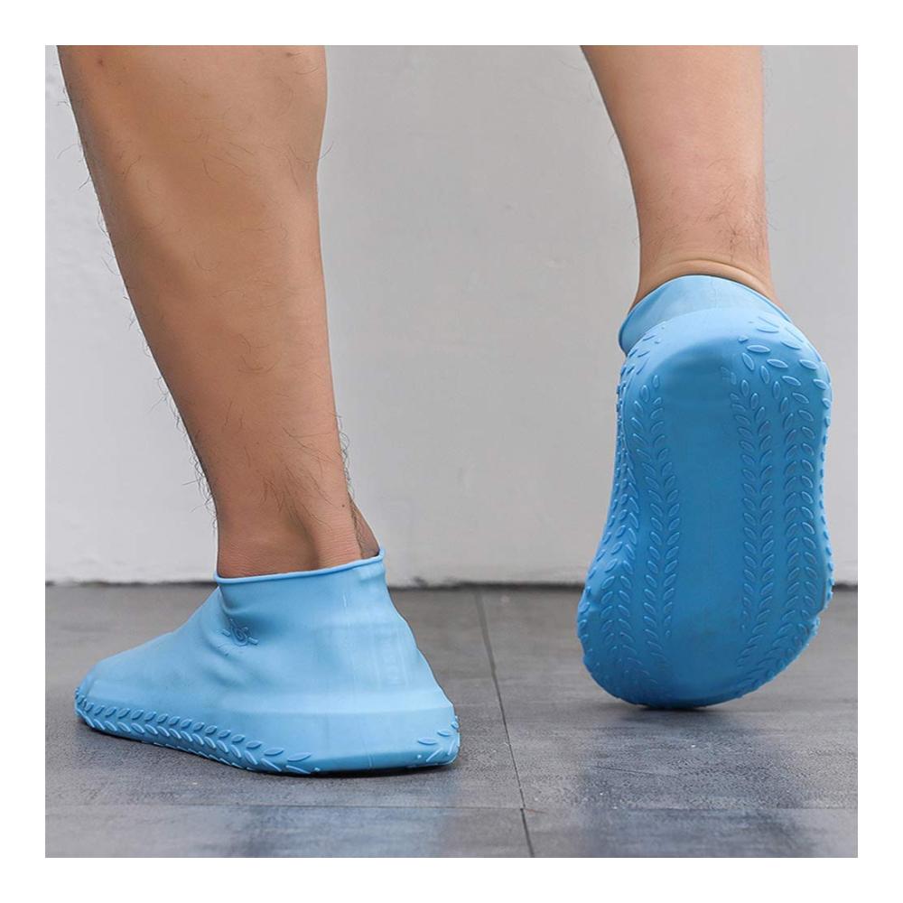 Galoschen LWZko 4 Paar Wasserdichte Silikonüberschuhe Rutschfest & Perfekt für Regen Schnee & Schlamm - Blau/Grau