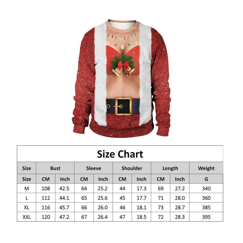 Hässliches Weihnachts-Sweatshirt 3D | Lustiges Langarm-Sweatshirt mit Rundhalsausschnitt für Männer und Frauen - Gemütliches warmes Feiertags-Sweatshirt für Party | Weihnachtliche Pullover mit humorvollem Design