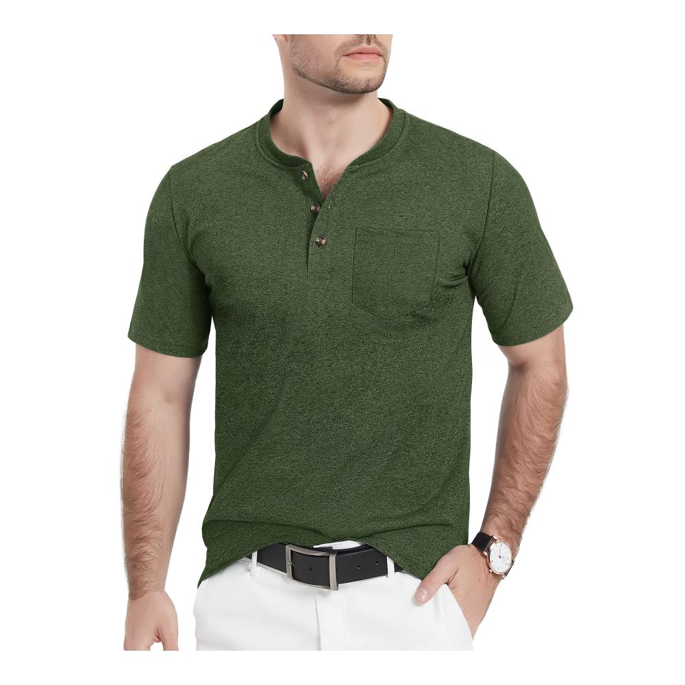 Herren Henley Shirt - Kurzarm T-Shirt aus atmungsaktiver Baumwolle für Freizeit und Sommer