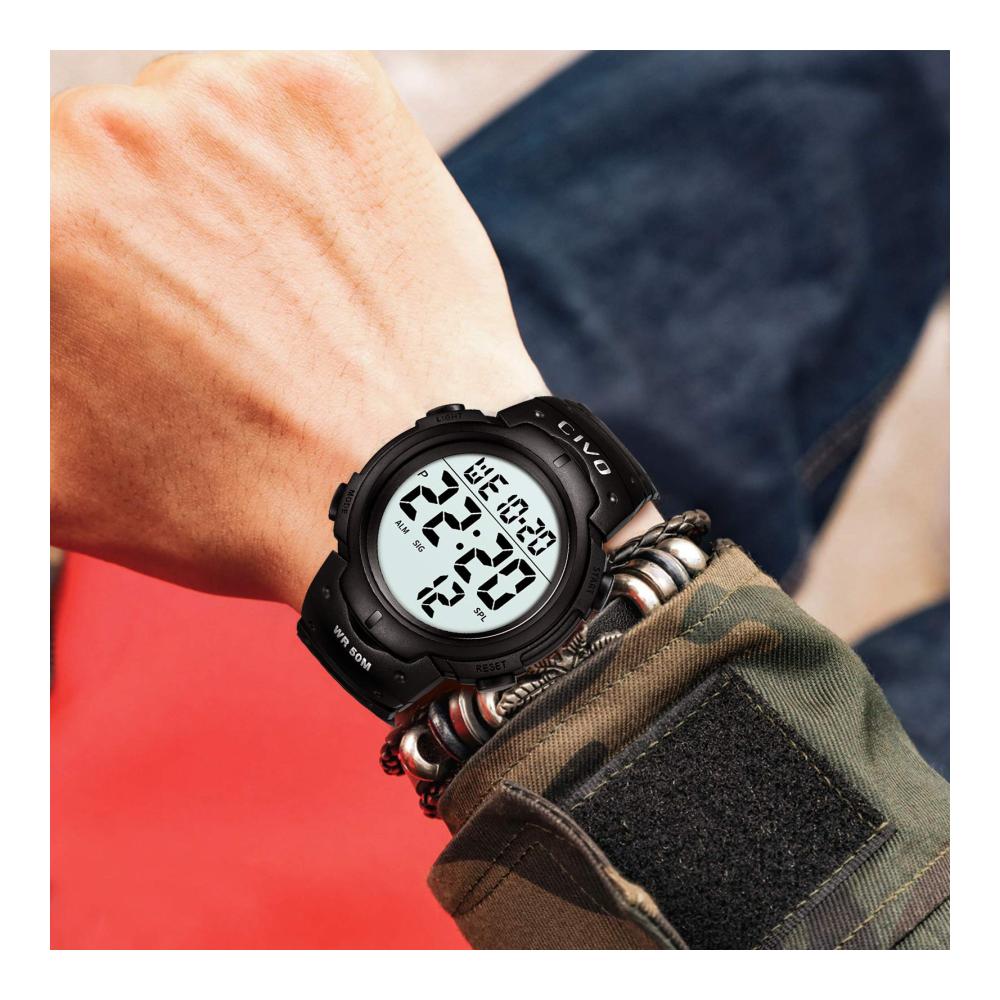 Digitale Sportuhr für Herren - Outdoor Armbanduhr mit 50M Wasserdichtigkeit Großem Wecker Kalender und Stoppuhr
