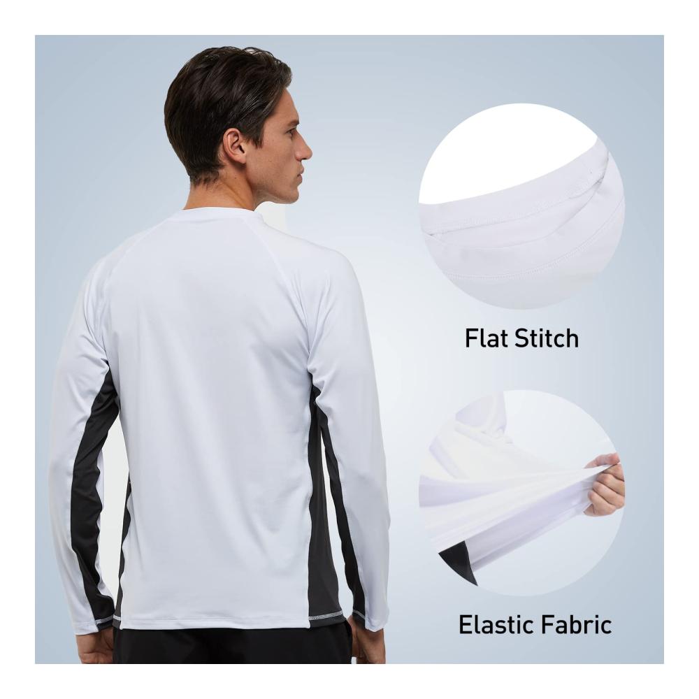 UV-Schutz Langarmshirt für Herren - Schnelltrocknendes atmungsaktives Wandershirt mit UPF 54 ideal zum Surfen Laufen Angeln und Wandern - In Weiß und Grau