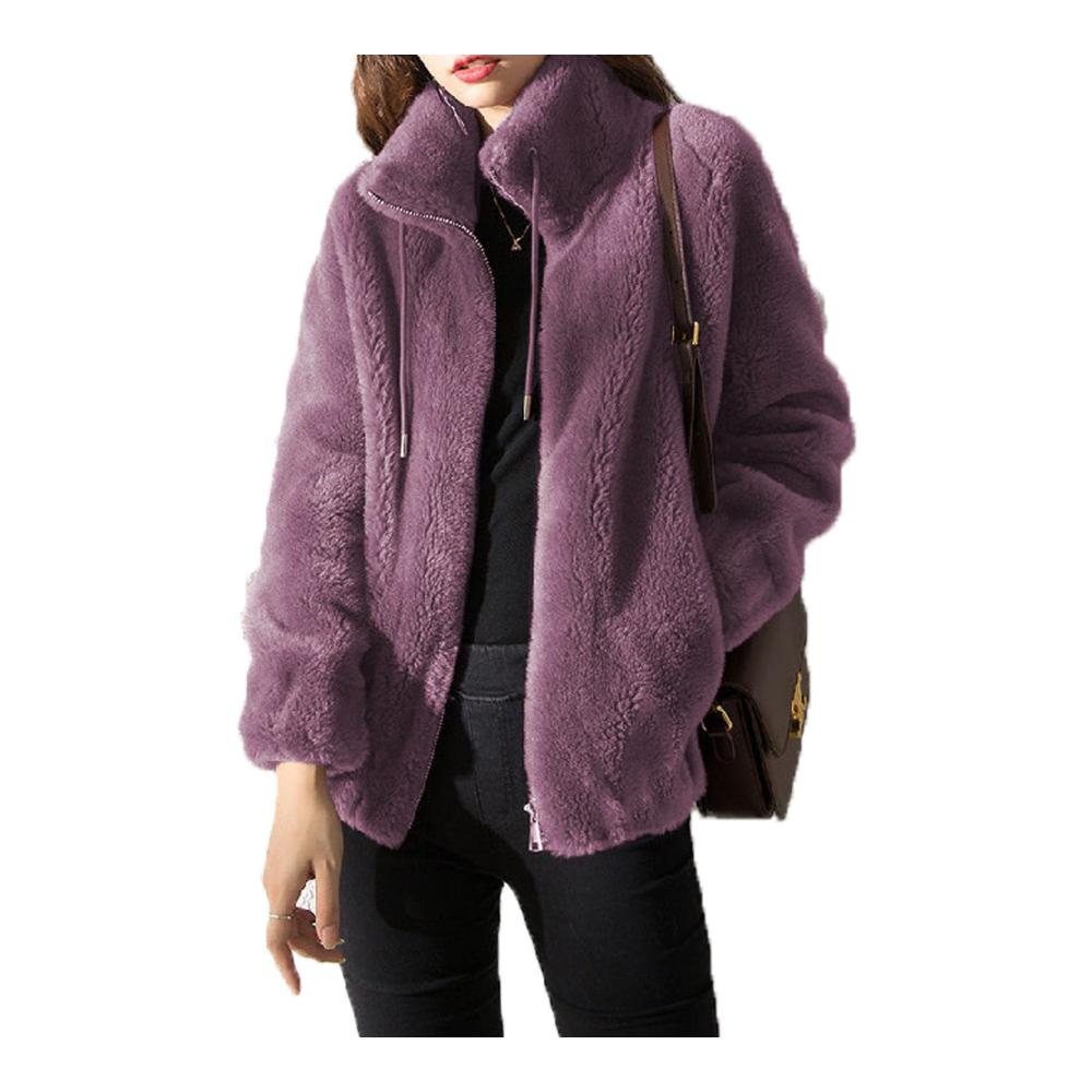 Damen Hoodie Gepolsterter Zipper-Pullover mit Stehkragen - Vielseitige Doppelseitige Vliesjacke