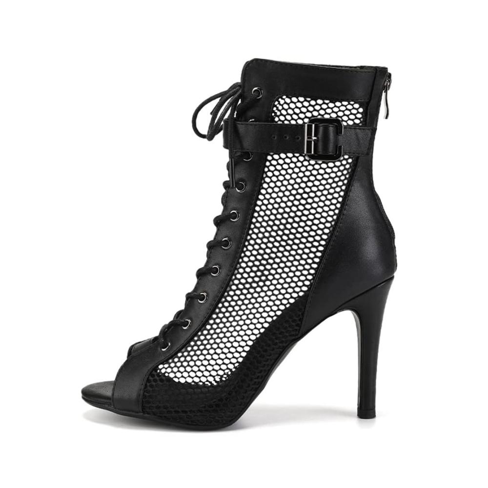 Tanzschuhe Damen Lateinische Tanzstiefel mit Schnürung für Salsa Bachata Tango & Ballsaal Netz Latin Dance Boots - Modell K92
