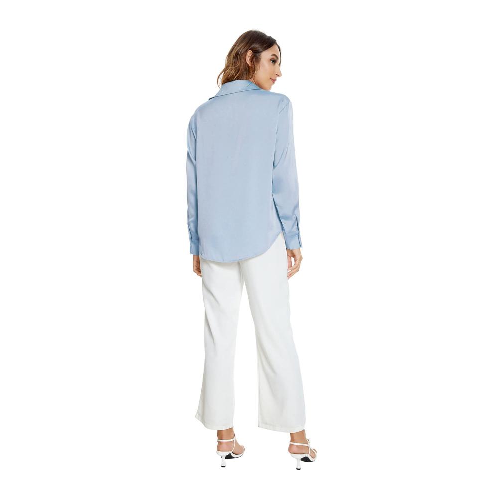 Damen Bluse Langarm Satin Seide Hemden mit Knöpfen Basic Kent Kragen für Arbeit Büro Formelle und Casual Anlässe