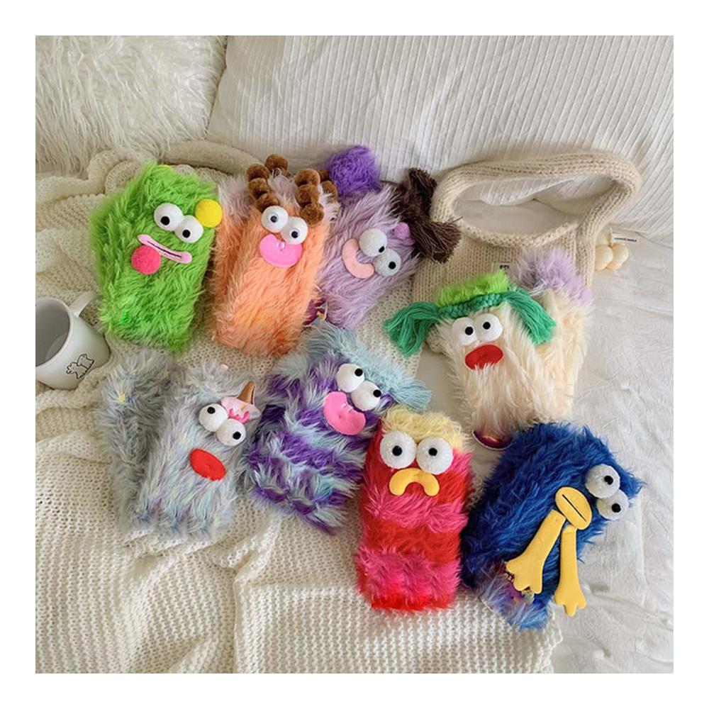 Flauschige Monster-Wintersocken Warme Neuheiten für Damen und Mädchen Lustige Cartoon-Designs Dicke Plüschsocken als Geschenkidee