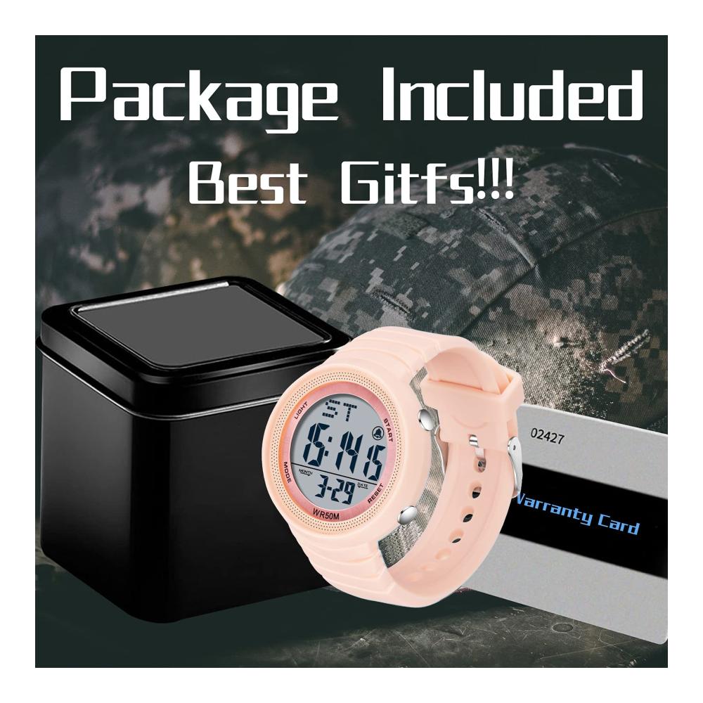 Findtime Sport Digitaluhr – Wasserdichte 50M Armbanduhr mit LED Duale Zeitzone Stoppuhr Countdown Kalender – Damen/Herren Militär Uhr mit Candy-Farben & Wecker