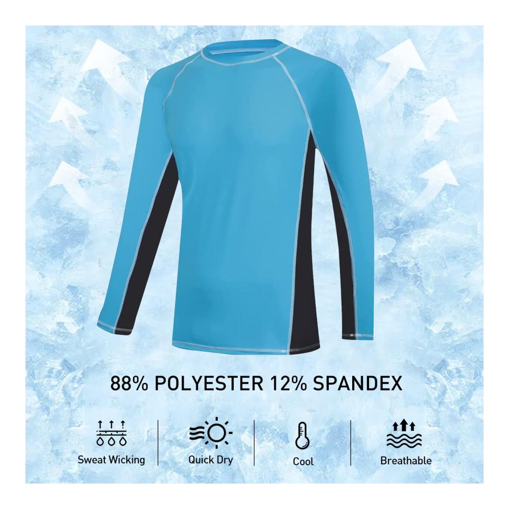 Langarmshirts Herren Rash Guards - UV-Schutz Farbecht Funktionsshirt Schnelltrocknend Atmungsaktiv - Wandershirt UPF 51 Sonnenschutz - Ideal für Surf Laufen Angeln Wandern - Hellblau Grau