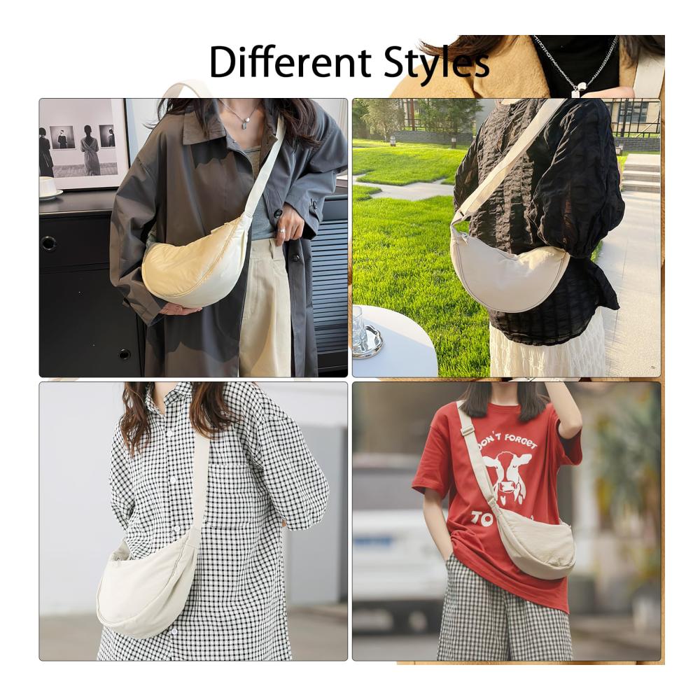 Damen Schultertasche Y2K Halbmond Crossbody mit verstellbarem Schultergurt Nylon Handtasche für Schule Shoppen und Reisen