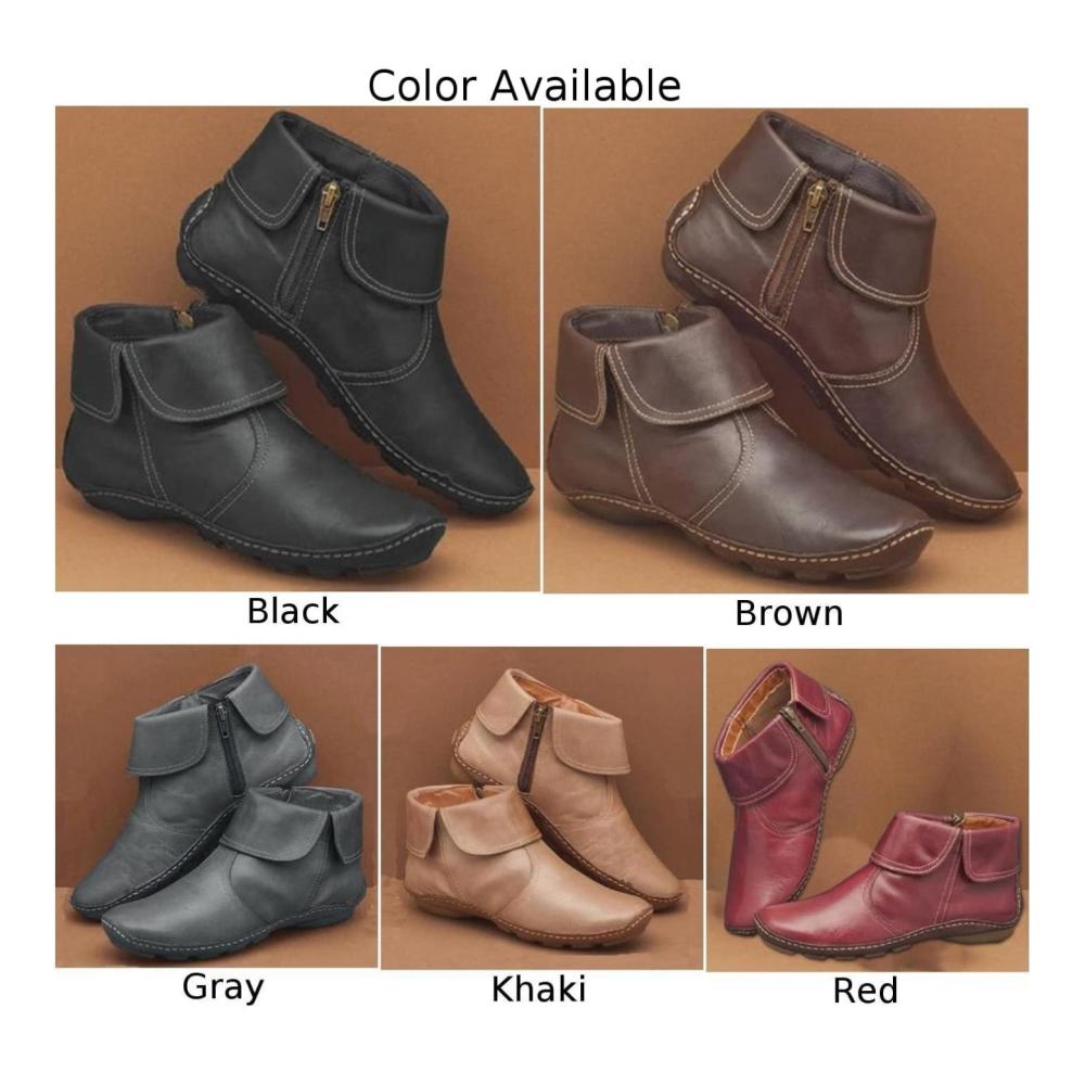 Damen-Stiefel mit Flachem Absatz und Leder bequeme Stiefeletten mit Unterstützung des Fußgewölbes Arch Support Sneakers – Größenvarianten verfügbar