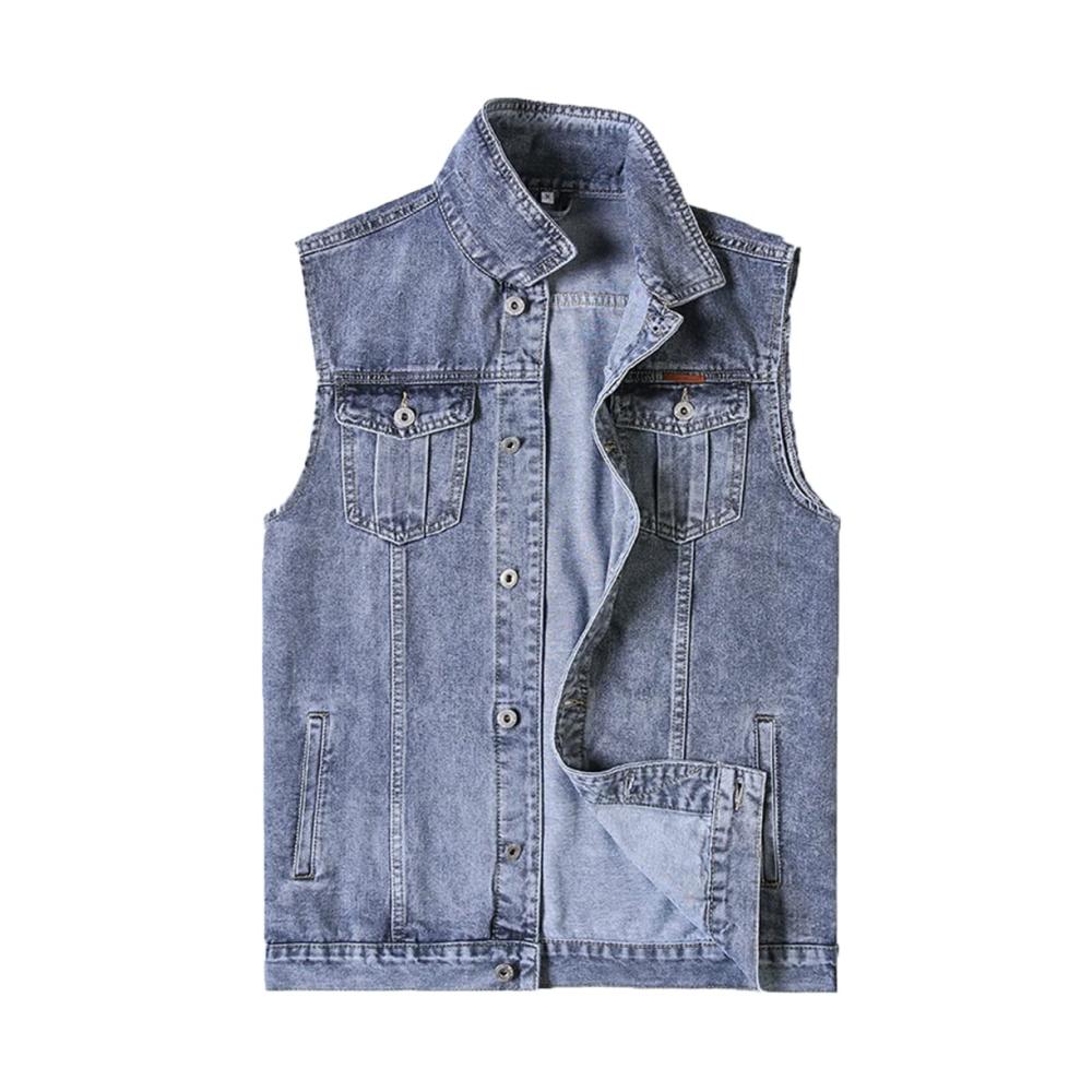 Herren Jeansweste für den Frühling und Herbst Plus Size Ärmellose Jeansjacke für füllige Körpertypen - QCBH Westen