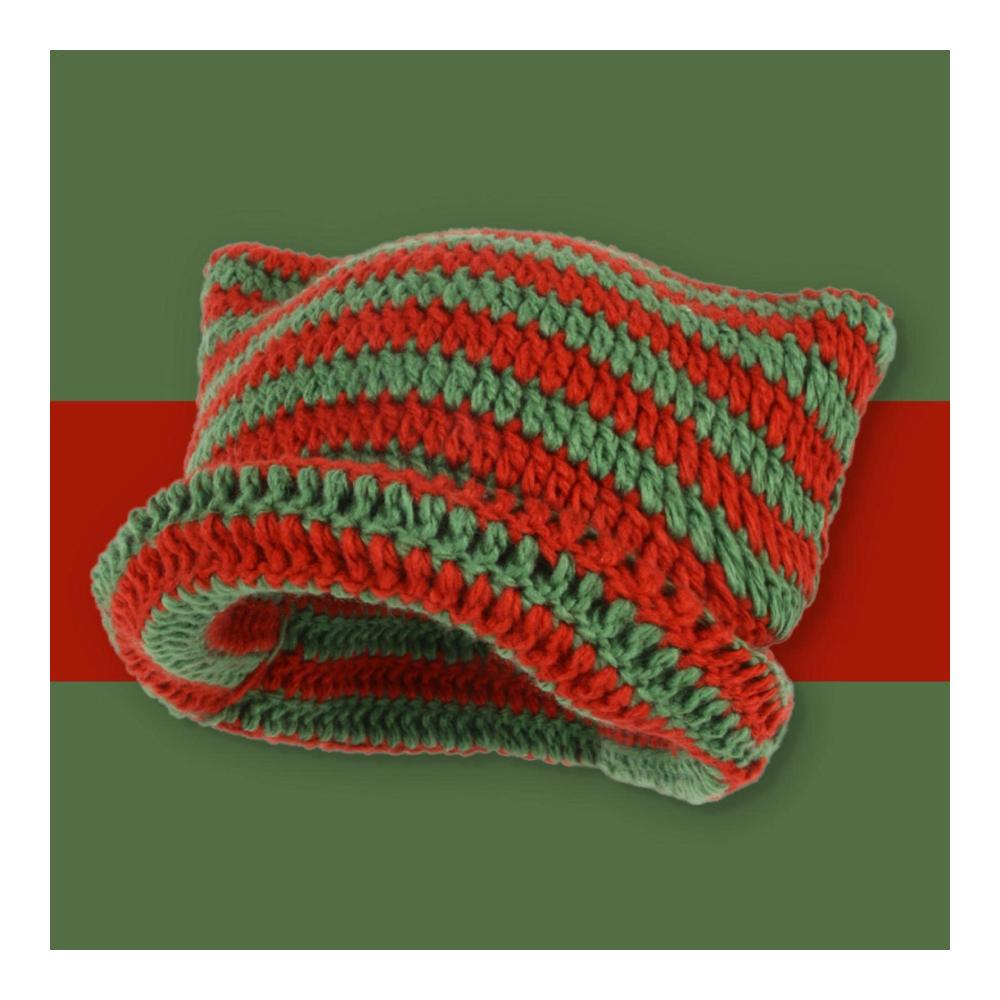 Niedliche Strickmütze mit Katzenohren für Damen und Herren - Winter-Beanie mit Streifenmuster und Thermofutter