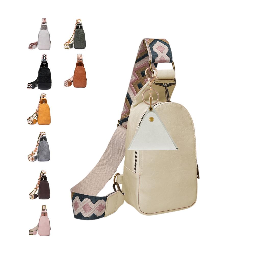 Moderne Damen Leder Umhängetasche mit Breitem Gurt und Dreieckiger Kopfhörertasche – Perfekt für Reisen Outdoor und Shopping