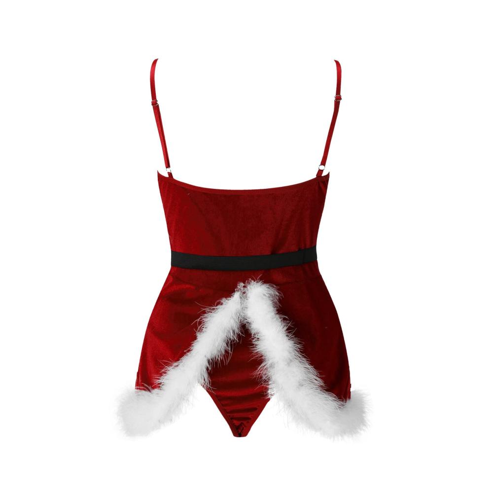Heiße Weihnachts-Dessous Damen Negligee Set mit Strapsen und Bindeseil für Xmas Nachtwäsche und mehr