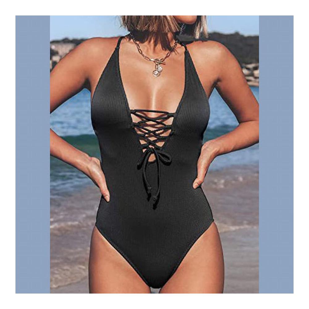 Eleganter Monokini Badeanzug für Damen mit Zierausschnitten und Raffung für eine schmeichelhafte Strandmode - High Neck Einteiler mit bauchweg-Effekt für mollige Frauen