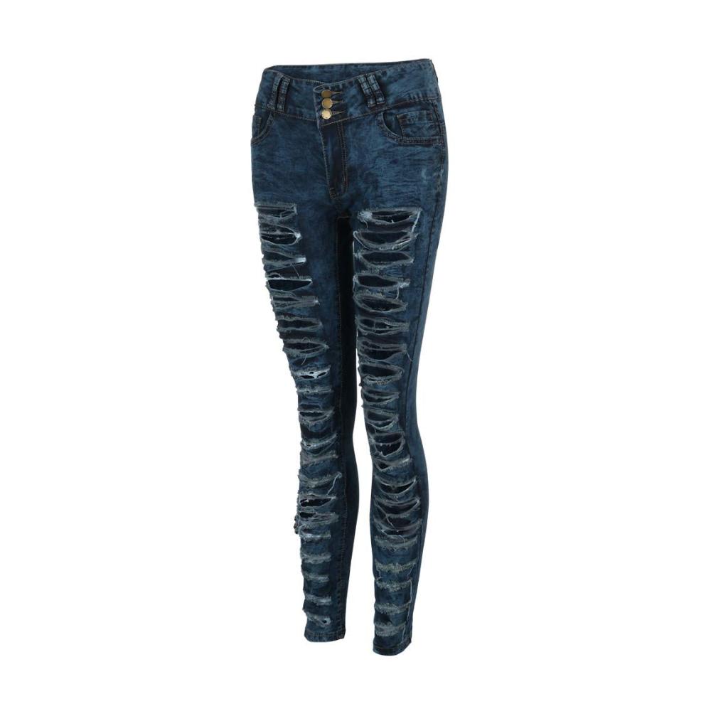 Damen Stretch Jeans - Modische Skinny Fit Denim mit Löchern mittlere Taille Casual Style (SUNDE211215A159