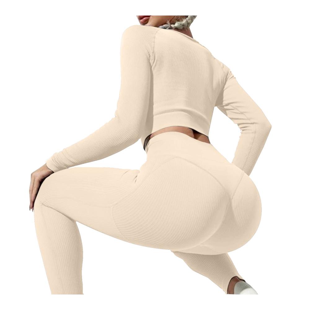 2-teiliges Frauen Trainingsanzug-Set Langarm Crop Top & Yoga Leggings für Workouts