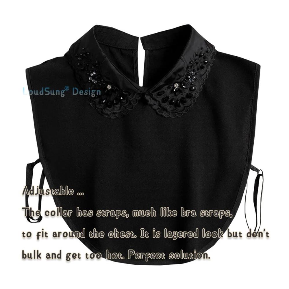 Blumenstickerei Fake Collar für Damen Abnehmbarer Halbblusenkragen aus eleganter Spitze