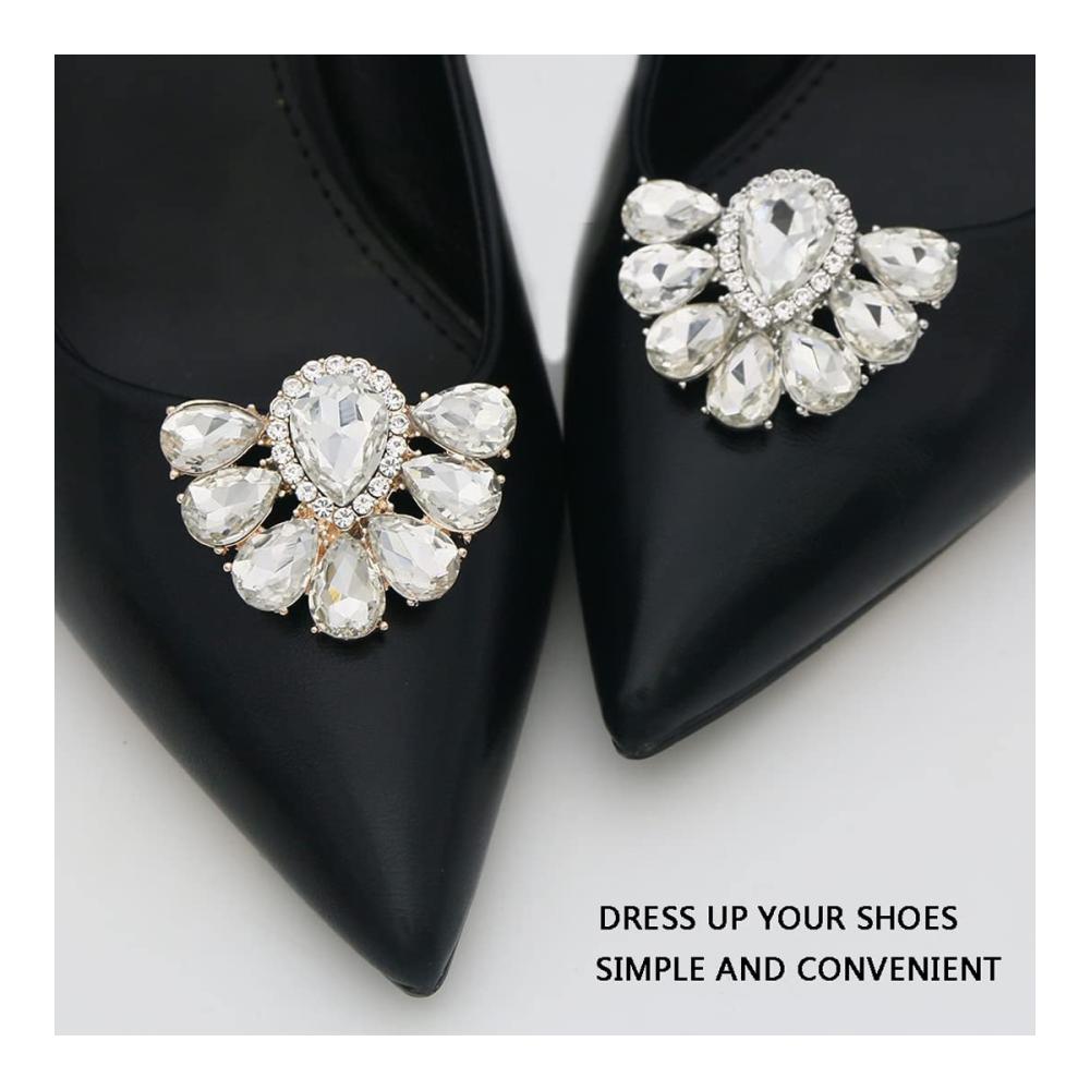 Pumps mit Strasssteinen und Engelstränen-Schuhclips – 2er Set abnehmbar Koralle Schuhdekoration für Frauen und Mädchen ideal für Party Hochzeit und Geburtstag