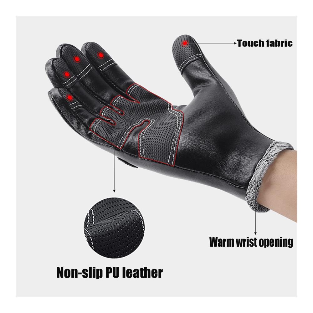 Winter-Lederhandschuhe mit 5-lagigem Touchscreen wasserdicht & atmungsaktiv - Warme Fäustlinge für Männer und Frauen Schwarz (Größe S