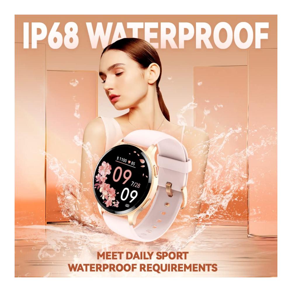 Fashion Smartwatches Bmoled Damen - 1.45 Zoll HD Armbanduhr mit Telefonfunktion Menstruationszyklus SpO2 Kalorien Pulsmesser Schrittzähler - 100 Sportmodi Fitness Tracker - IP68 Android/iOS - Roségold Smartwatch
