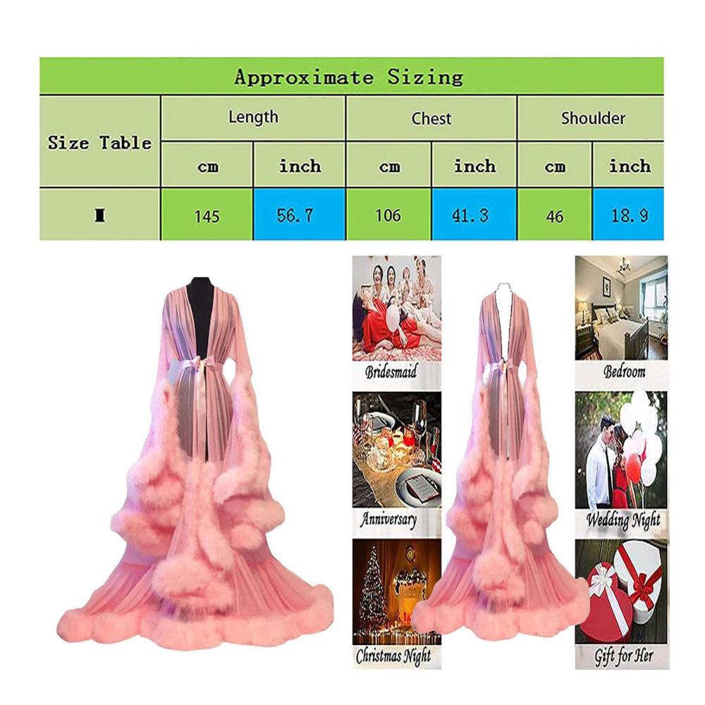 Durchsichtiges Sexy Federkleid mit Ausgestellten Ärmeln - Verführerische Perspective Robe Nightwear Set für Frauen Lange Feder-Robe Pelz inklusive