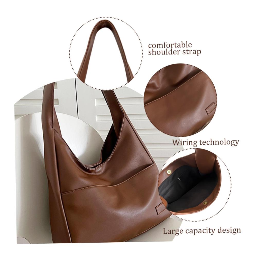 Retro Leder Shopper Damen Umhängetasche mit Reißverschluss-Innenfach | Vintage Slouchy Bag für Herbst und Winter | Casual Einkaufstasche für Pendeln und College