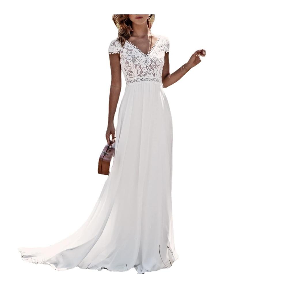 Hochwertiges Langarm-Brautkleid mit Spitze - A-Linie V-Ausschnitt Partykleid für Hochzeiten und Veranstaltungen bodenlanges Wickelkleid für die Braut oder Brautjungfern