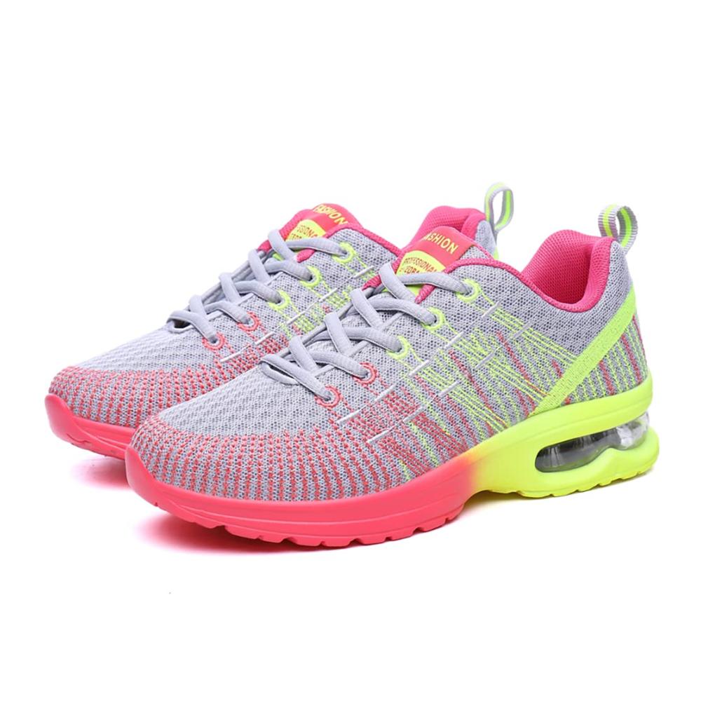 Luftkissen Damen Straßenlaufschuhe Atmungsaktive Mesh Sneakers mit Stoßdämpfung und Spleißfarben
