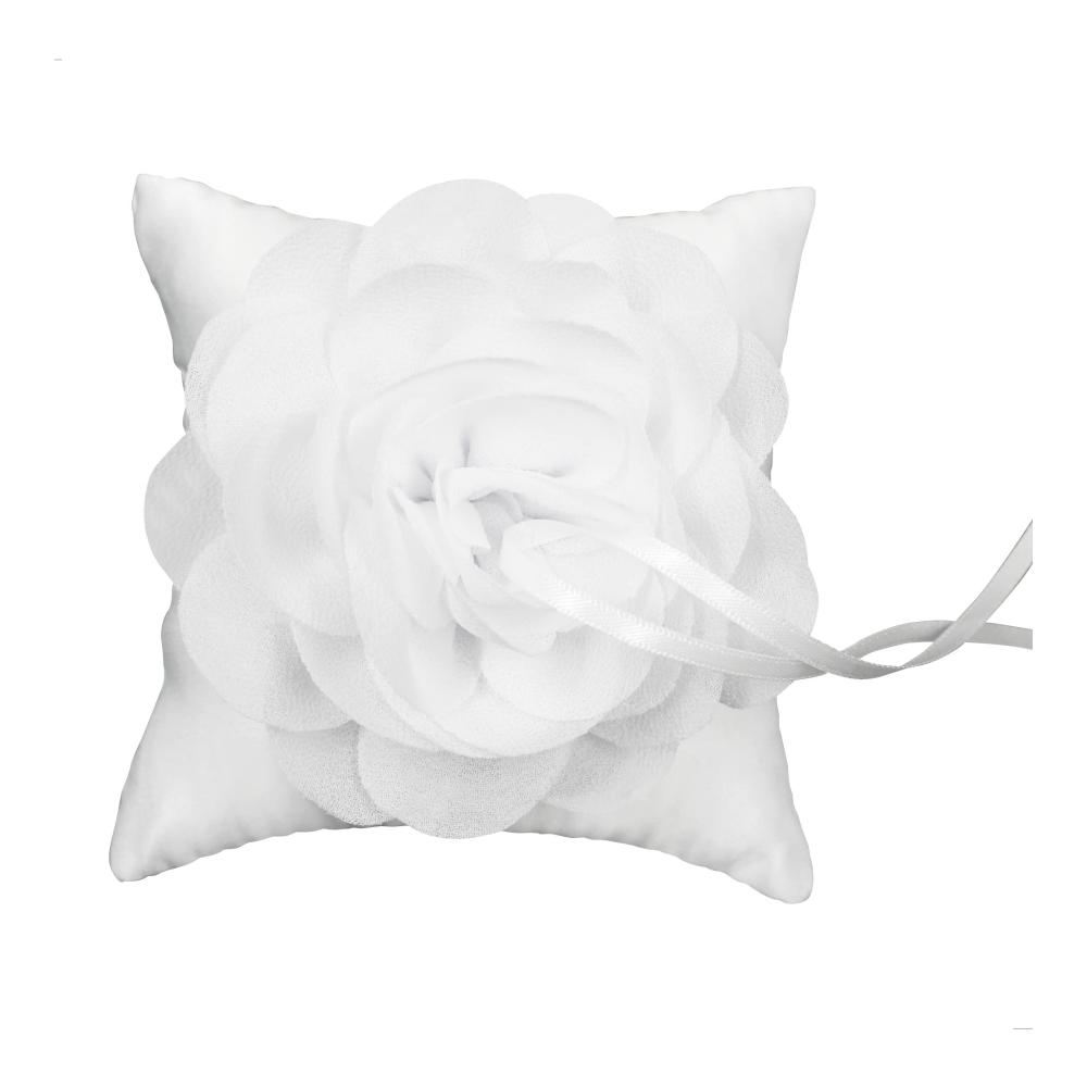 Blumenringkissen für Hochzeit - Elegantes Ringträgerkissen 10 * 10cm weiß - Ideal für Verlobung und Hochzeitsfeier mit Trauringen und Eheringen