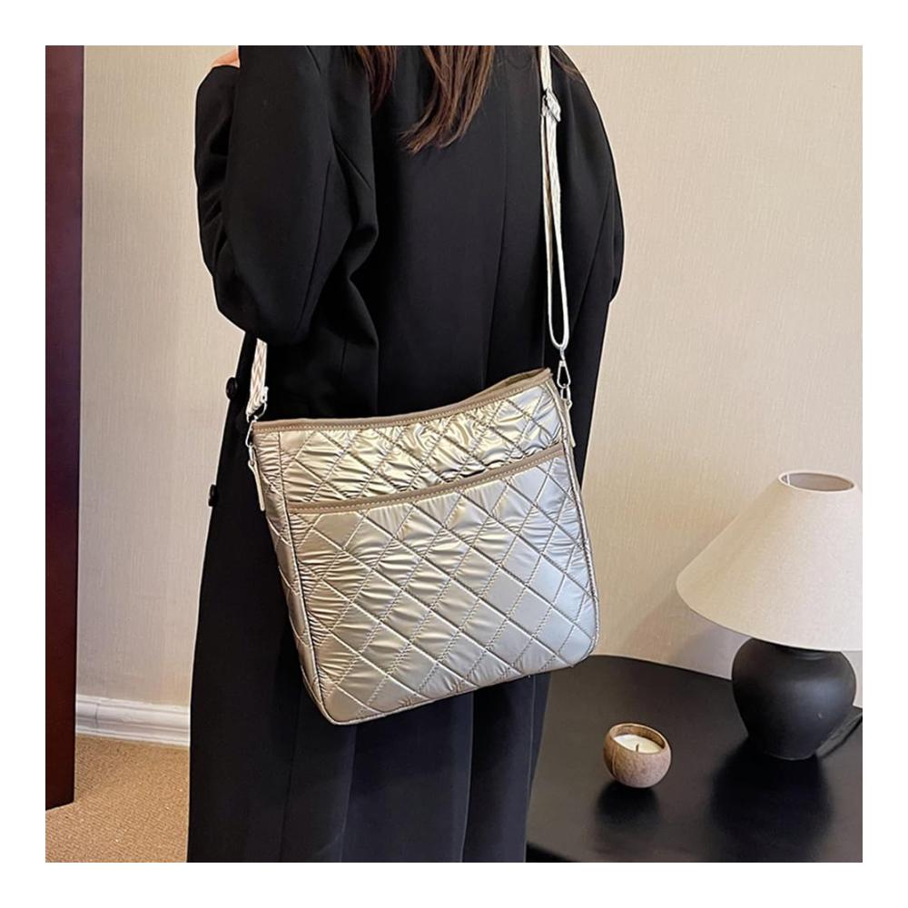 Diamantgitter Damen Henkeltasche - Modische Handtasche mit verstellbarem Riemen großer Kapazität kariertem Design lässig und gesteppt - Geschwollene Quadrattasche