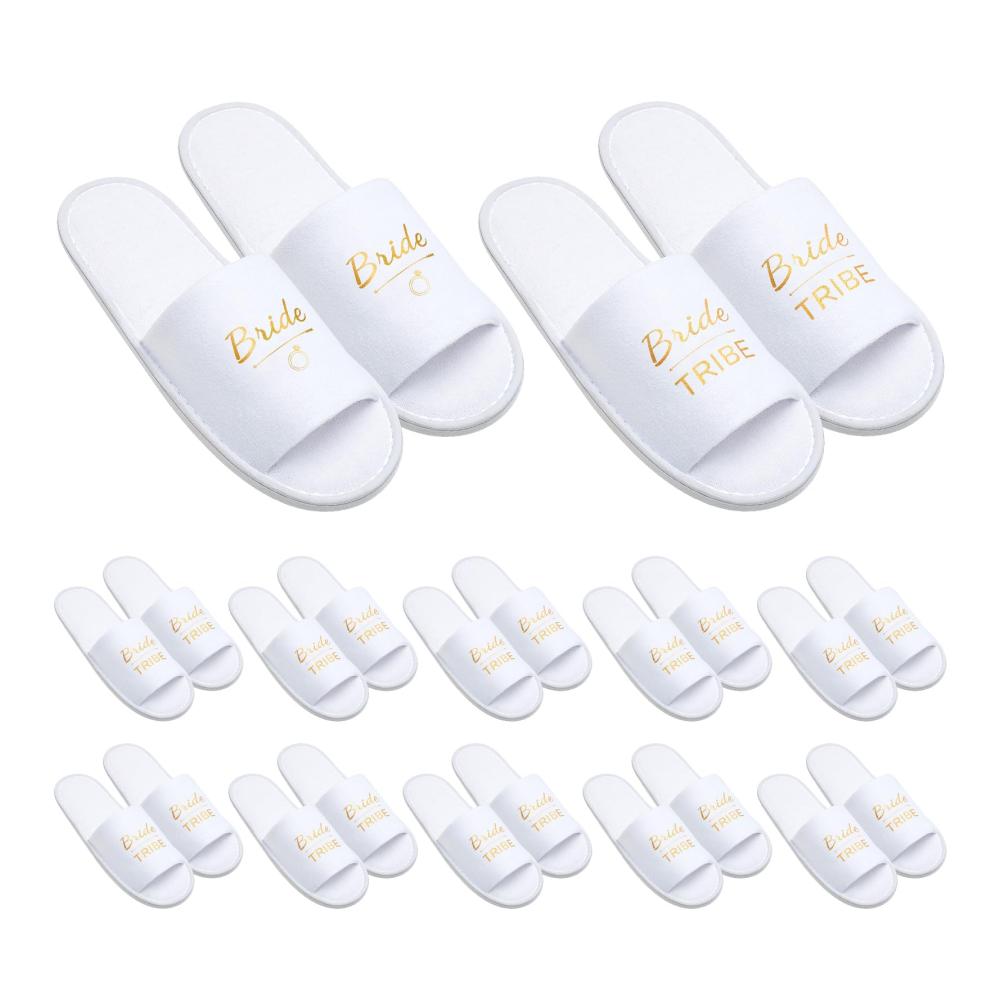 Brautjungfern Hausschuhe Set - 12 Paar Hochzeit Braut Pantoffeln für Frauen ideale Geschenke zur Brautparty und Junggesellinnenabschied