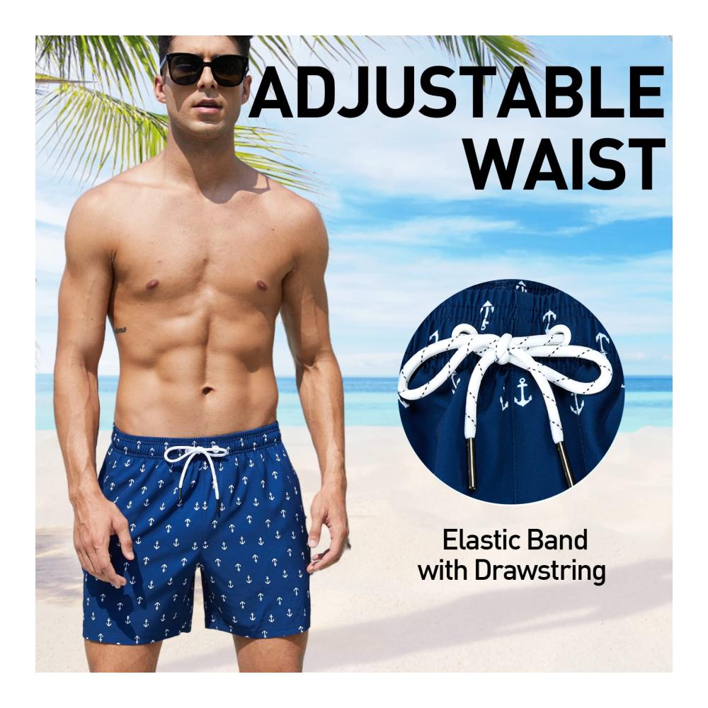 Herren Badeshorts mit Kompression Liner 2-in-1 Elastische Surf Shorts Schnelltrocknend mit Reißverschlusstaschen