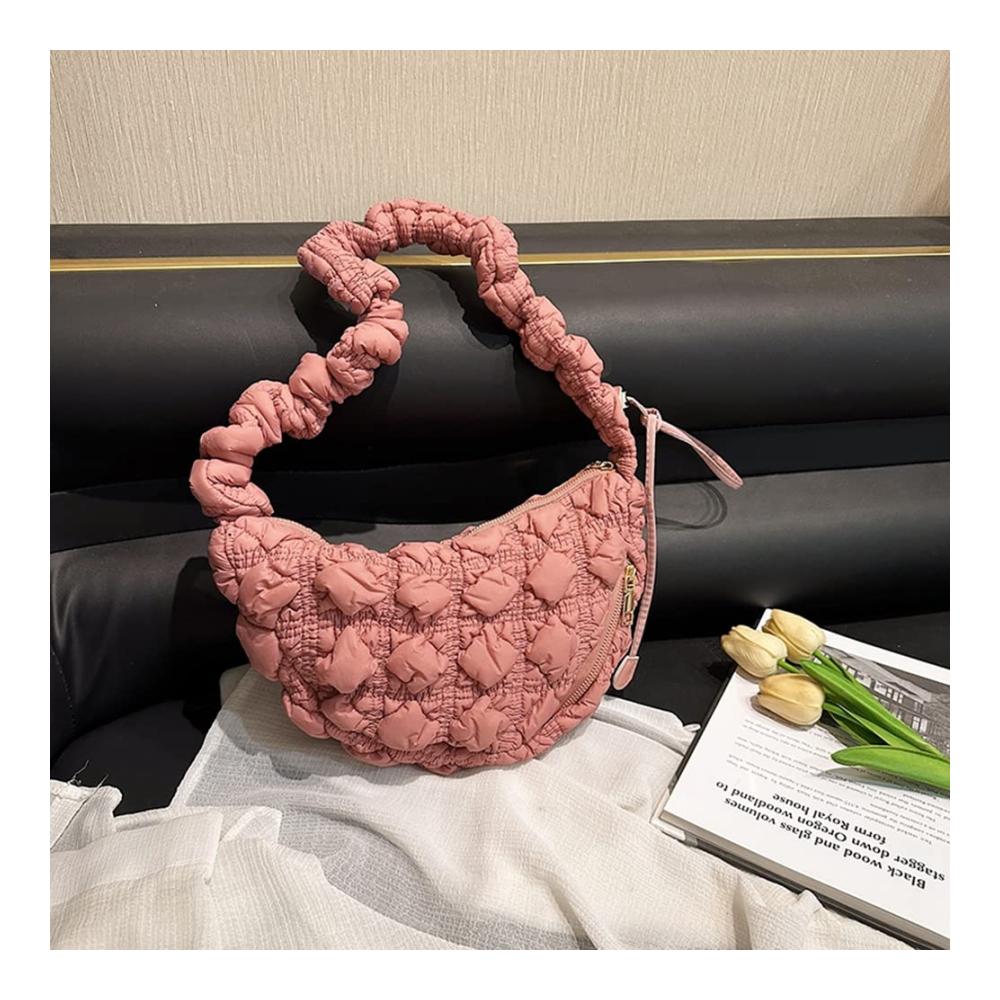 Geraffte Steppdesign Schultertasche für Damen – Stilvolle Umhängetasche mit Shopper-Geldbörse solider Brusttasche und geräumiger Einkaufstasche