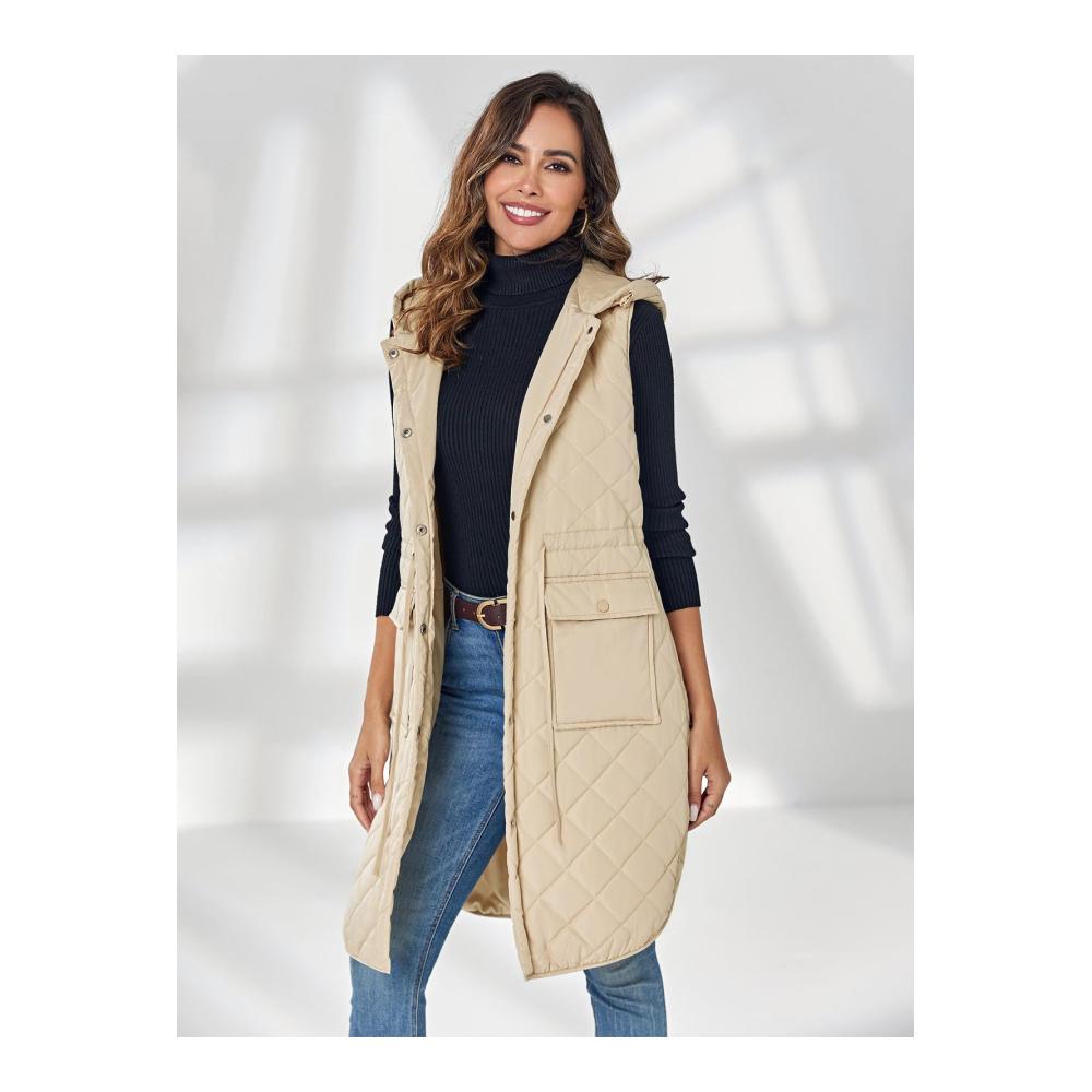 Damen Steppweste mit Kapuze und Taschen - Langärmlige Winterweste für lässige Outfits