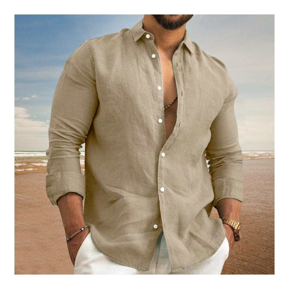 Herren Freizeithemd Langarm Leinenhemd mit Umlegekragen Business und Sommer Shirt - Atmungsaktives Hemd in Regular Fit Button-Down Oberteil Oversized und Leicht - Männer Hemden für stilvolle Eleganz