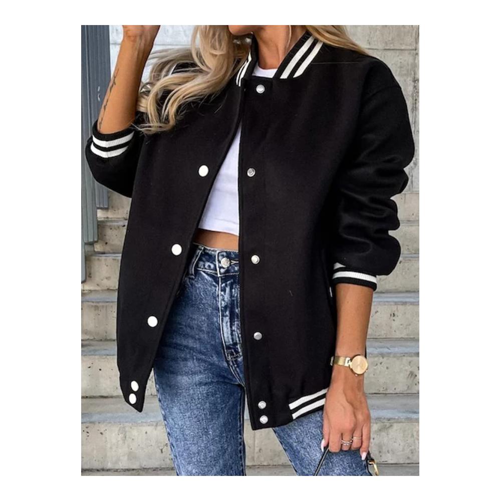 Damen College Jacke - Vintage Baseball Sweatjacke für Herbst & Winter - Oversize Y2K Übergangsjacke mit Tasche - Trendige Jacken für Teenager Mädchen